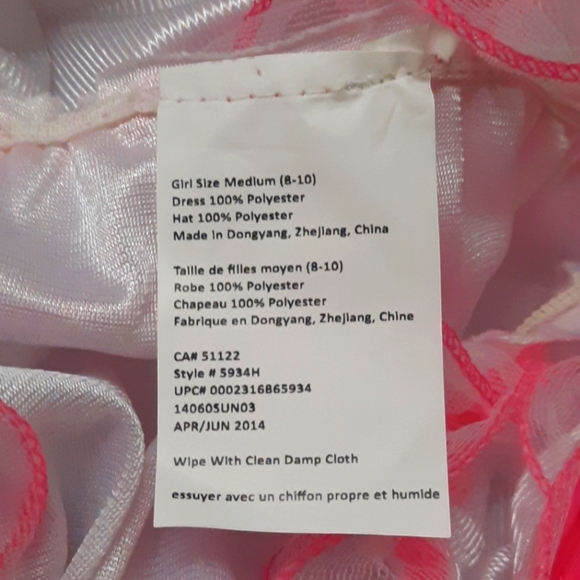 New Southern Belle Costume Kids Halloween White Pink Ribbon Hoop Design w/Bonnet - Picture 3 of 3